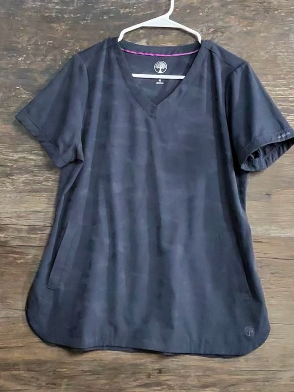 healing hands gray V-Neck Short Sleeve Medical Scrub Top Subtle Texture